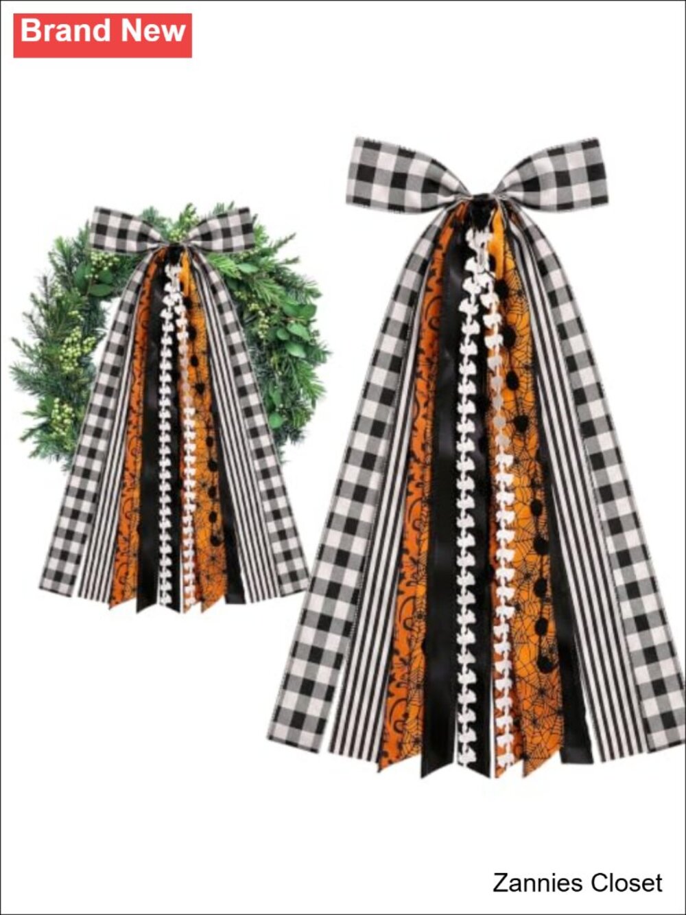 👻 Large Burlap Halloween Ribbon Bow Set Wreath Sash Clip-On Farmhouse Decor